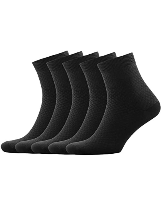 Men’s Bamboo Rayon Breathable Ankle Quarter Dress Socks 5-Pair Gift Box, Premium Quality, Black