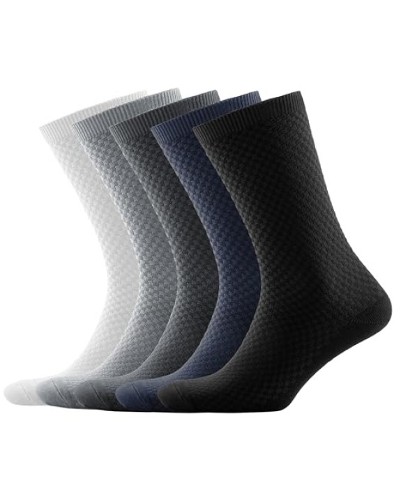 Men's Bamboo Dress Socks for Business & Trouser, Thin & Seamless Crew Socks, 5 Pairs with Gift Box, Shoe Size 8-12